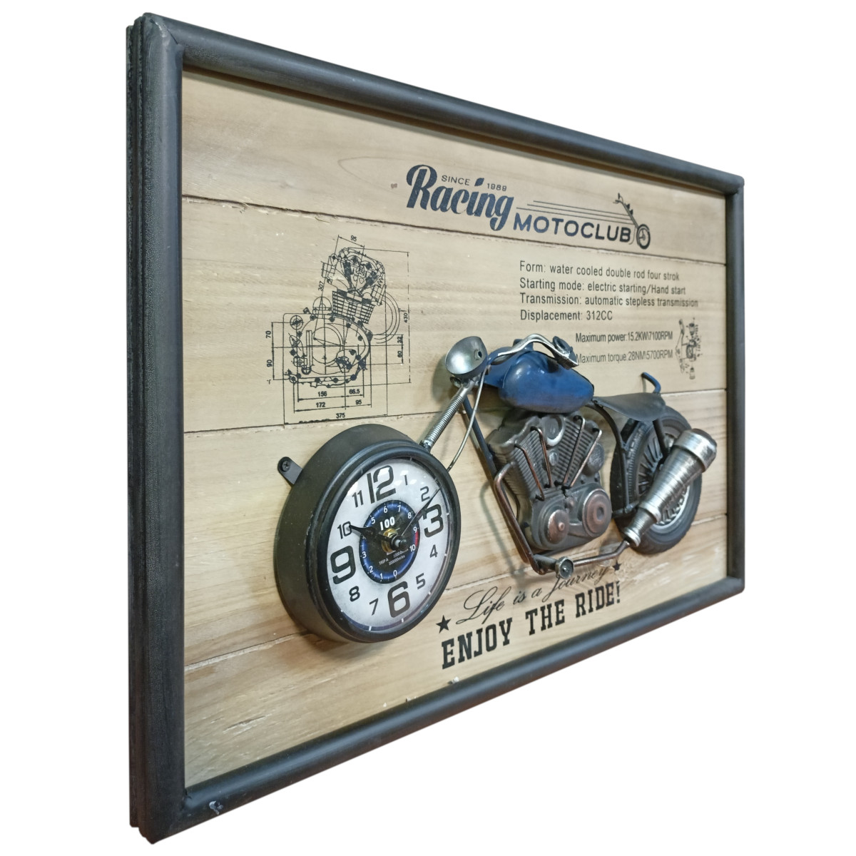 Часы панно Мотоцикл синий