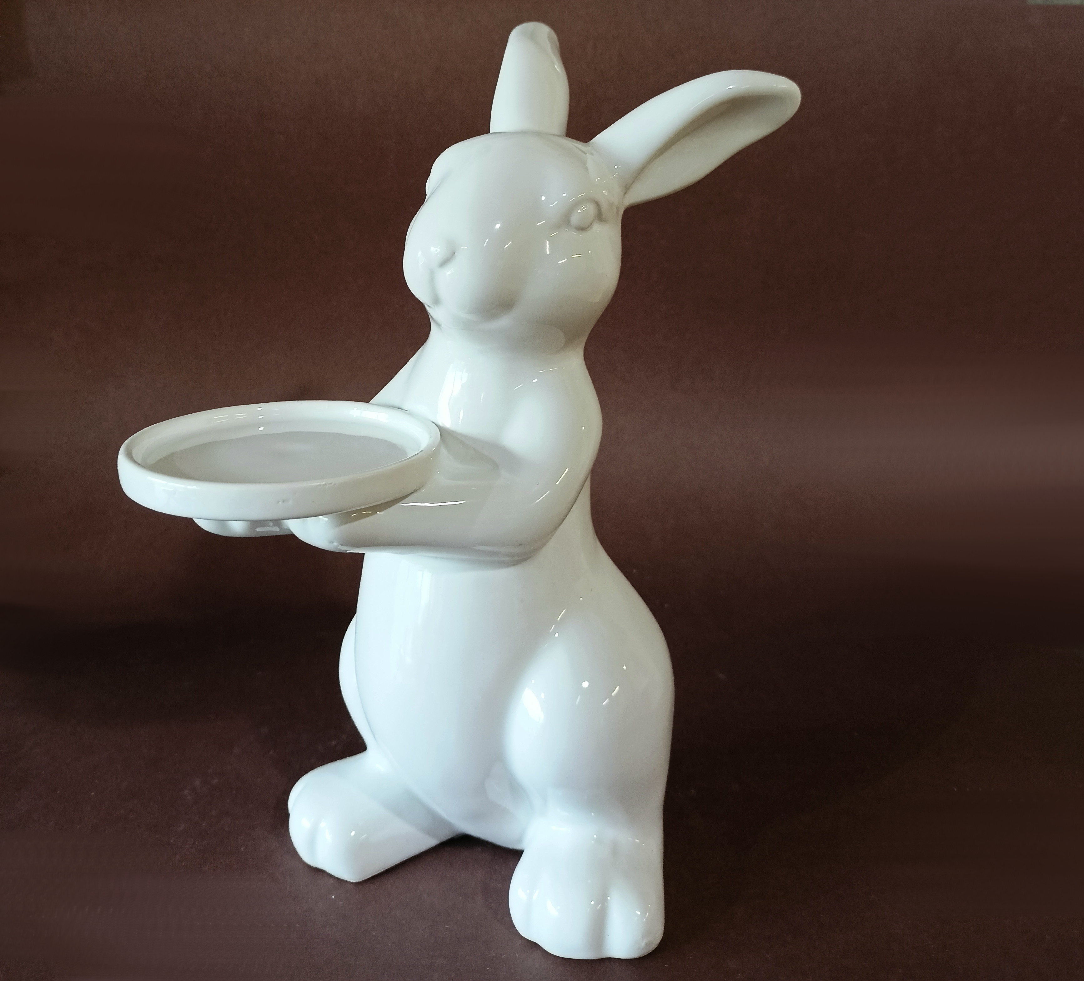 Подсвечник керамический белый кролик с тарелочкой