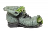Кашпо зеленый ботинок с лягушками