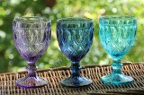 Цветной стеклянный бокал синий, фиолетовый и бирюзовый