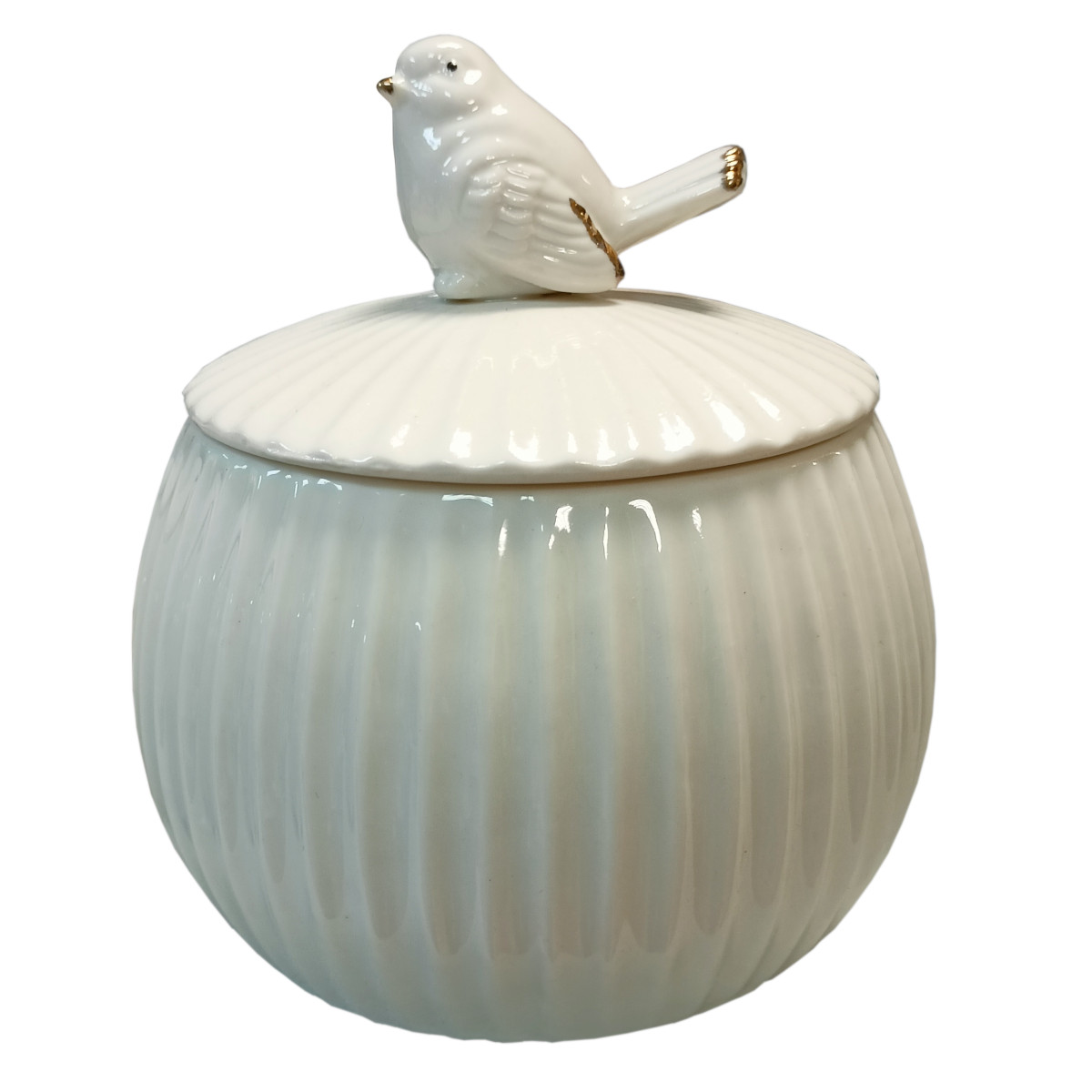 Керамическая шкатулка с птичкой белая